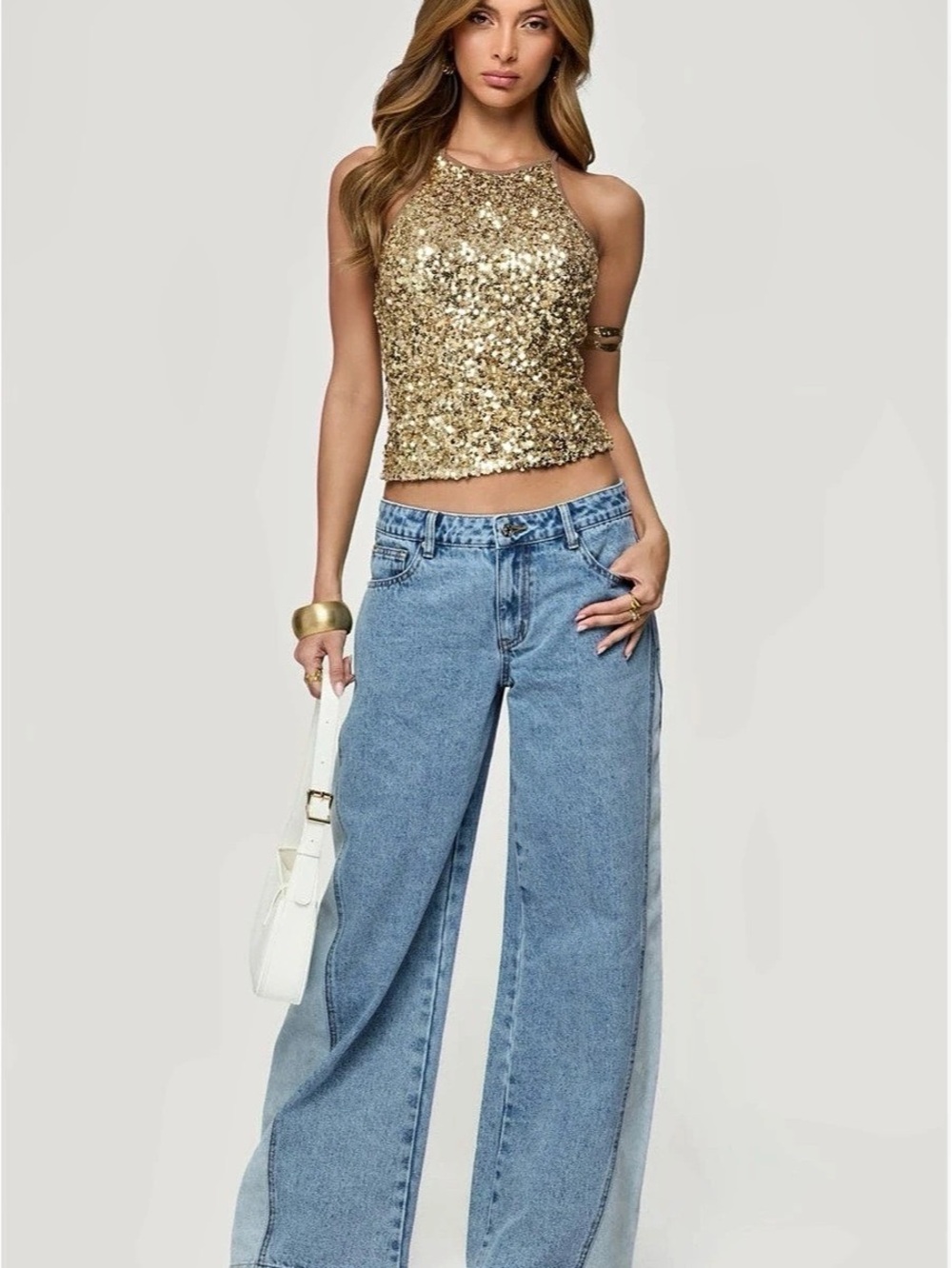 eilikteed Sequin Tank Top in Gold XL NWT